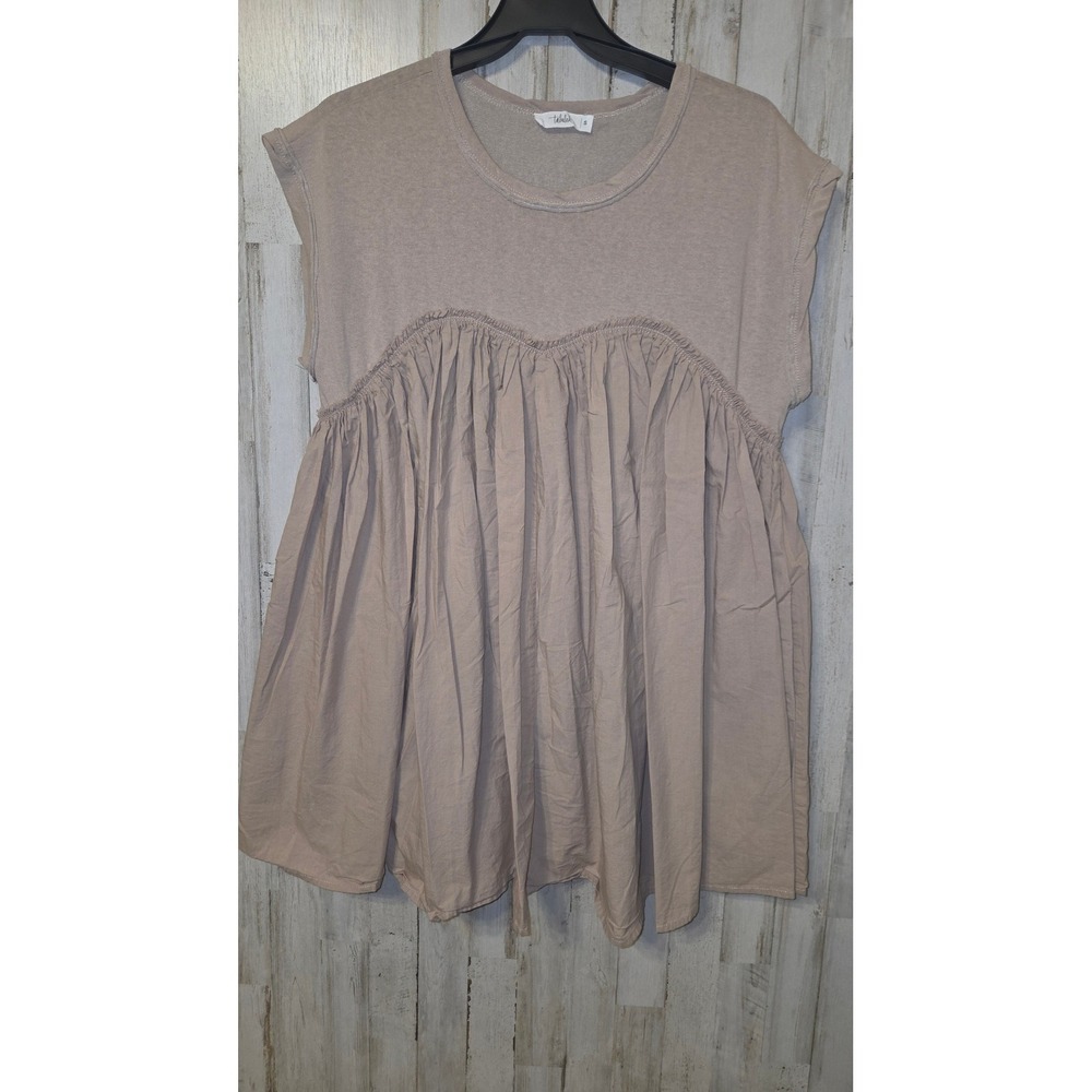 EUC Talulah size S Tunic Flare Pleated Top natural Tan Oversized babydoll Boho